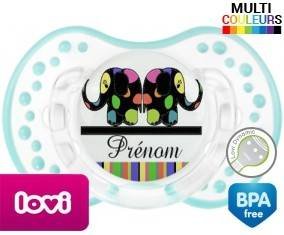 Eléphant multicolore + prénom: Sucette LOVI Dynamic-su7.fr