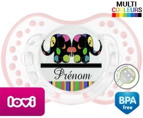 Eléphant multicolore + prénom: Sucette LOVI Dynamic-su7.fr