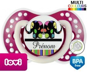 Eléphant multicolore + prénom: Sucette LOVI Dynamic-su7.fr