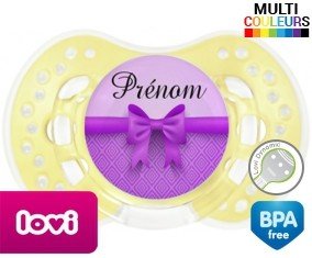 Noeud papillon violet + prénom: Sucette LOVI Dynamic-su7.fr