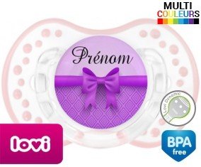 Noeud papillon violet + prénom: Sucette LOVI Dynamic-su7.fr