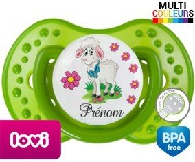 Tetine Mouton fleurs + prénom embout LOVI Dynamic personnalisée