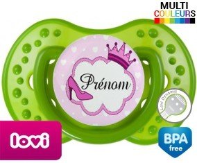Tetine Couronne princesse et chaussure + prénom embout LOVI Dynamic personnalisée