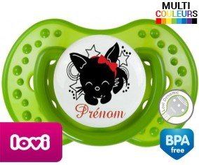 Tetine Chat noir + prénom embout LOVI Dynamic personnalisée