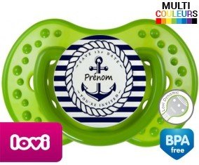 Marine rayée + prénom : Sucette LOVI Dynamic personnalisée