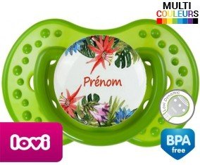 Tetine Fleurs tropicales + prénom embout LOVI Dynamic personnalisée