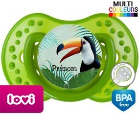 Toucan tropical + prénom : Sucette LOVI Dynamic personnalisée