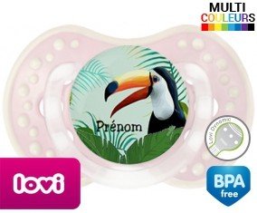 Toucan tropical + prénom: Sucette LOVI Dynamic-su7.fr