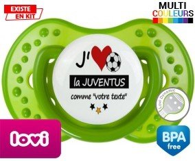 J'aime la juventus + prénom : Tétine LOVI Dynamic personnalisée