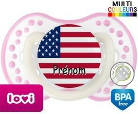 Drapeau etats unis + prénom: Sucette LOVI Dynamic-su7.fr