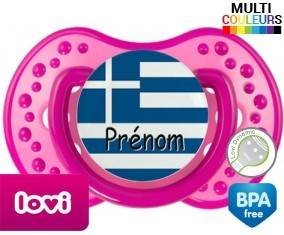 Drapeau grèce + prénom: Sucette LOVI Dynamic-su7.fr