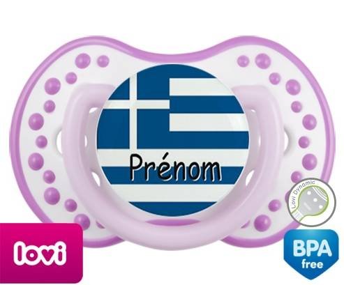 Drapeau grèce + prénom: Sucette LOVI Dynamic-su7.fr