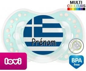 Drapeau grèce + prénom: Sucette LOVI Dynamic-su7.fr