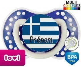 Drapeau grèce + prénom: Sucette LOVI Dynamic-su7.fr