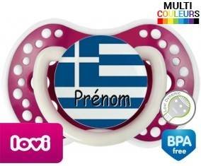 Drapeau grèce + prénom: Sucette LOVI Dynamic-su7.fr