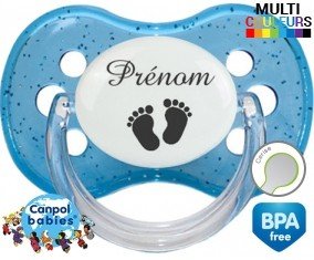 Tetine Pieds + prénom embout Cerise personnalisée