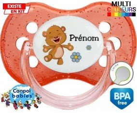 Ourson joyeux + prénom: Sucette Cerise-su7.fr