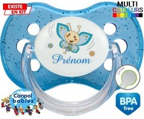 Papillon souriant (garçon) + prénom : Tétine Cerise personnalisée