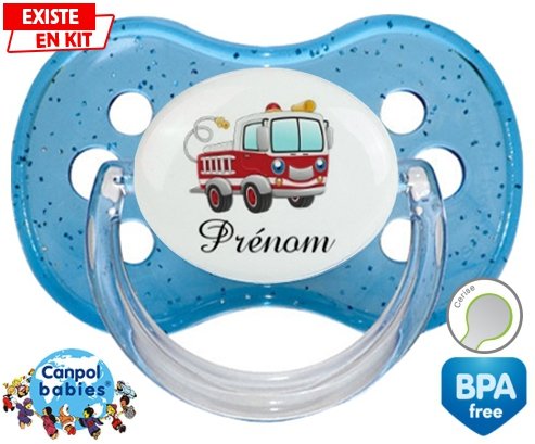 Camion pompier + prénom: Sucette Cerise-su7.fr
