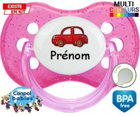 Voiture rouge + prénom: Sucette Cerise-su7.fr