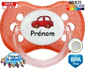 Voiture rouge + prénom: Sucette Cerise-su7.fr