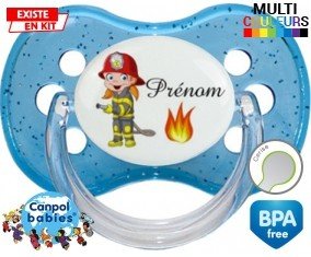 Pompier flamme + prénom : Tétine Cerise personnalisée