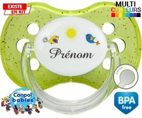 Oiseau et soleil + prénom: Sucette Cerise-su7.fr