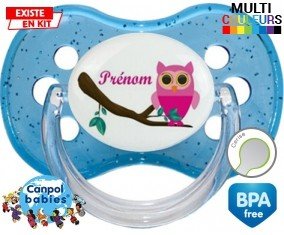 Hibou rose + prénom: Sucette Cerise-su7.fr