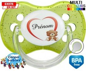 Ourson cœur + prénom: Sucette Cerise-su7.fr