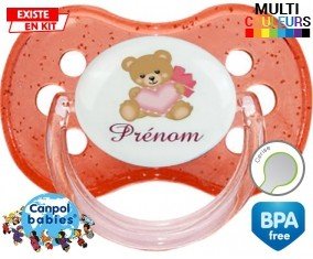 Ours cœur + prénom: Sucette Cerise-su7.fr