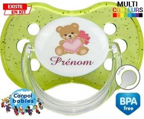 Ours cœur + prénom: Sucette Cerise-su7.fr