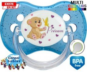 Ours papillon + prénom: Sucette Cerise-su7.fr