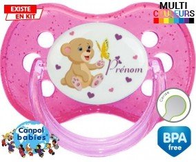 Ours papillon + prénom: Sucette Cerise-su7.fr