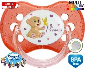 Ours papillon + prénom: Sucette Cerise-su7.fr