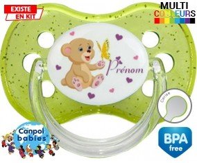 Ours papillon + prénom: Sucette Cerise-su7.fr