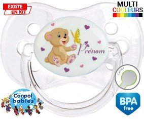 Ours papillon + prénom: Sucette Cerise-su7.fr