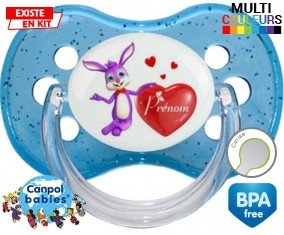 Lapin cœur + prénom : Tétine Cerise personnalisée