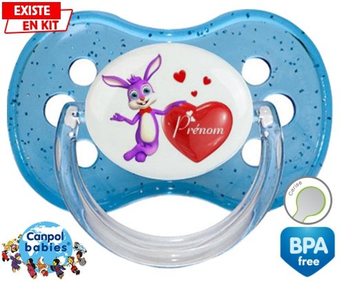 Lapin cœur + prénom: Sucette Cerise-su7.fr