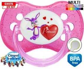 Lapin cœur + prénom: Sucette Cerise-su7.fr