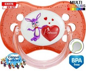 Lapin cœur + prénom: Sucette Cerise-su7.fr