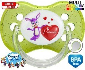 Lapin cœur + prénom : Tétine Cerise