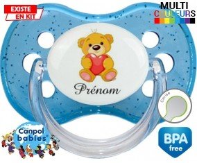 Ourson (garçon) + prénom : Sucette Cerise personnalisée