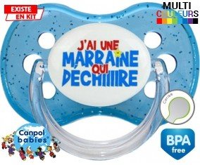 Tetine J'ai une marraine qui déchire style1 embout Cerise personnalisée