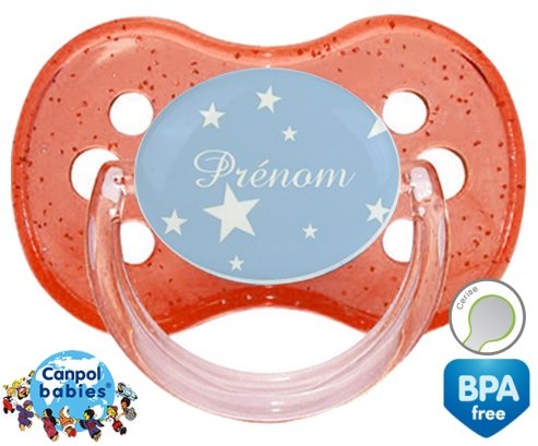 Étoile sur fond bleu + prénom: Sucette Cerise-su7.fr