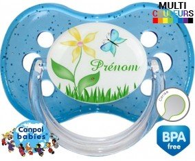 Fleur et papillon + prénom : Sucette Cerise personnalisée