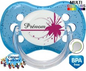Fleur rose + prénom : Sucette Cerise personnalisée