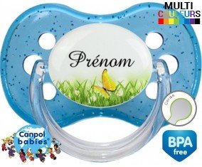 Papillon vert + prénom : Sucette Cerise personnalisée