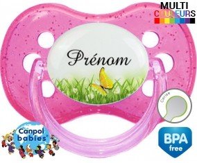 Papillon vert + prénom: Sucette Cerise-su7.fr
