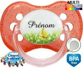 Papillon vert + prénom: Sucette Cerise-su7.fr