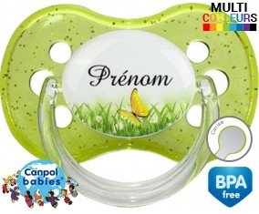 Papillon vert + prénom: Sucette Cerise-su7.fr